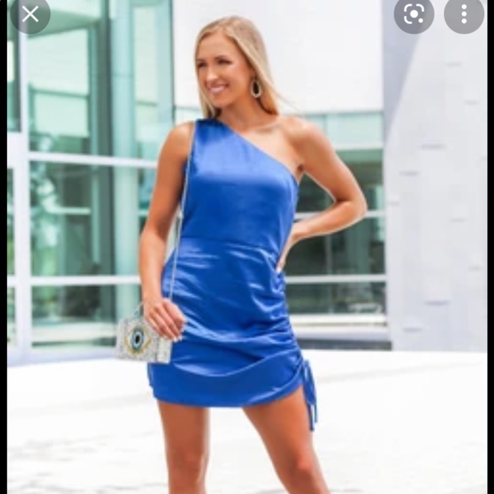 One Shoulder Blue Mini Dress